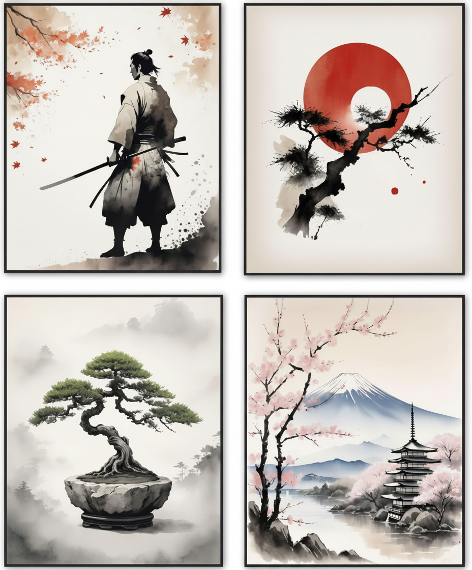 Quiet Journey — 4-Piece Japanese Ink Set (Black Frames)