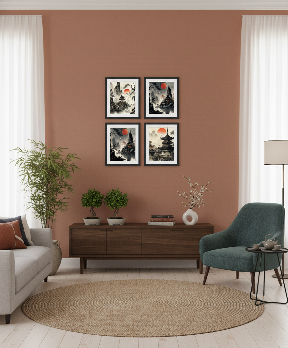 Zen Mountain Sanctuary — Framed Wall Art Set of 4