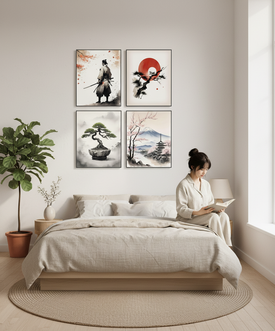 Quiet Journey — 4-Piece Japanese Ink Set (Black Frames)