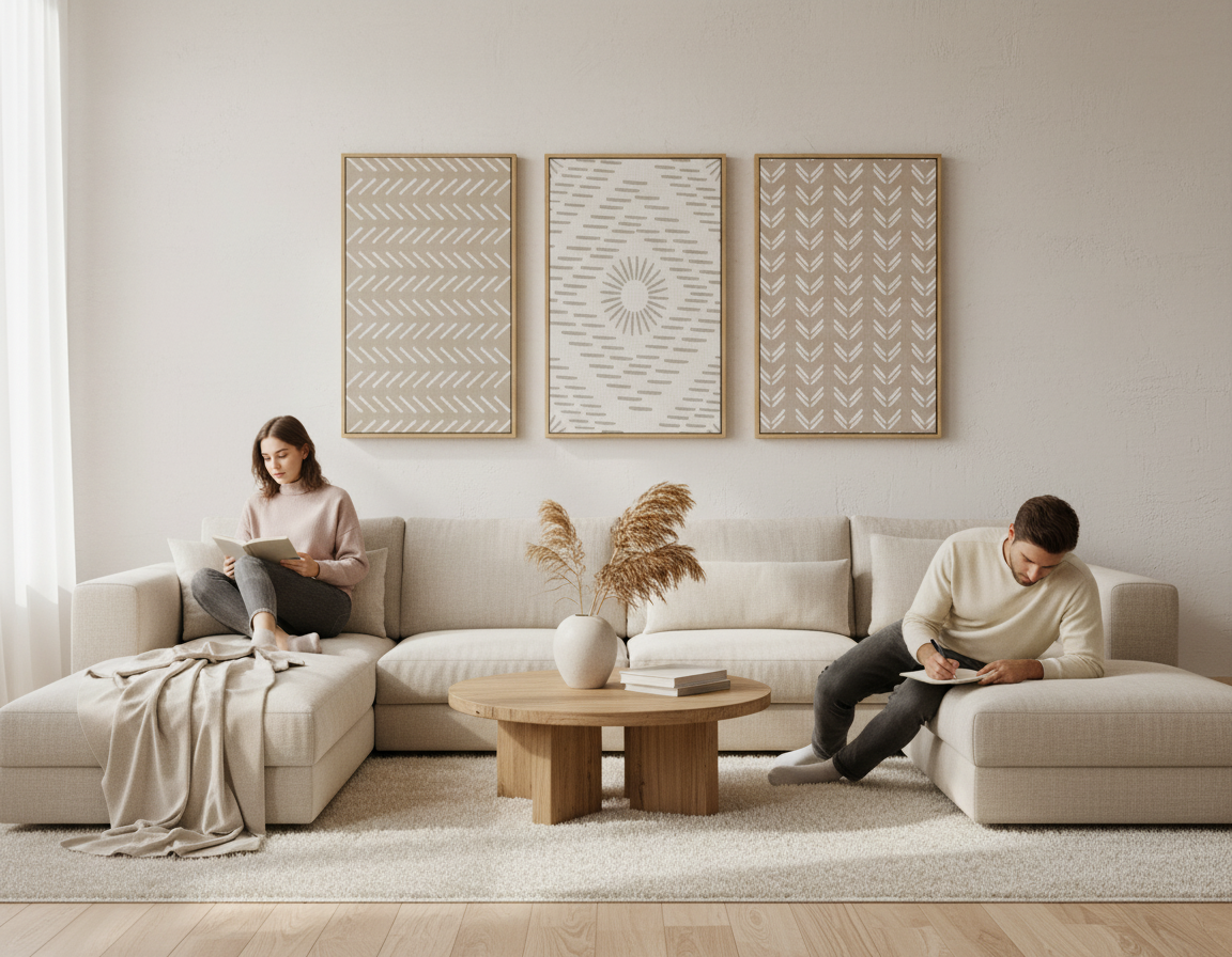 Textured Neutral Pattern Wall Art Set Framed(3-Piece)