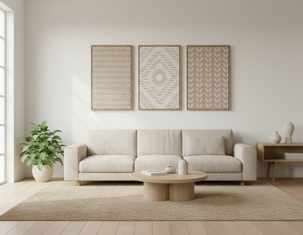 Textured Neutral Pattern Wall Art Set Framed(3-Piece)