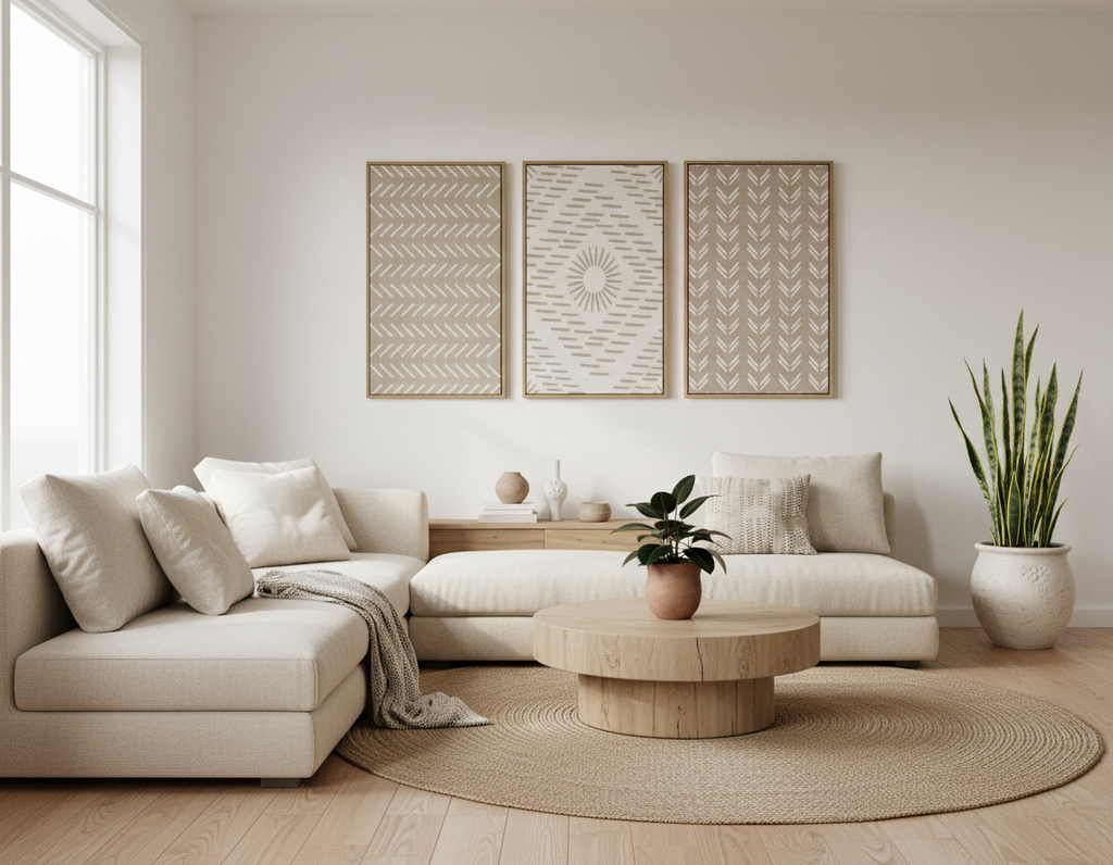 Textured Neutral Pattern Wall Art Set Framed(3-Piece)