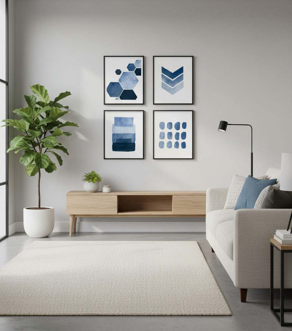 Soft Blue Horizon Set Black Framed Watercolor Wall Art (4-Piece)