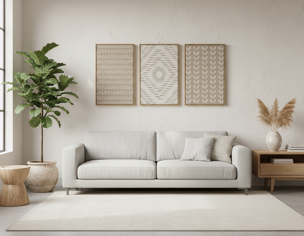 Textured Neutral Pattern Wall Art Set Framed(3-Piece)