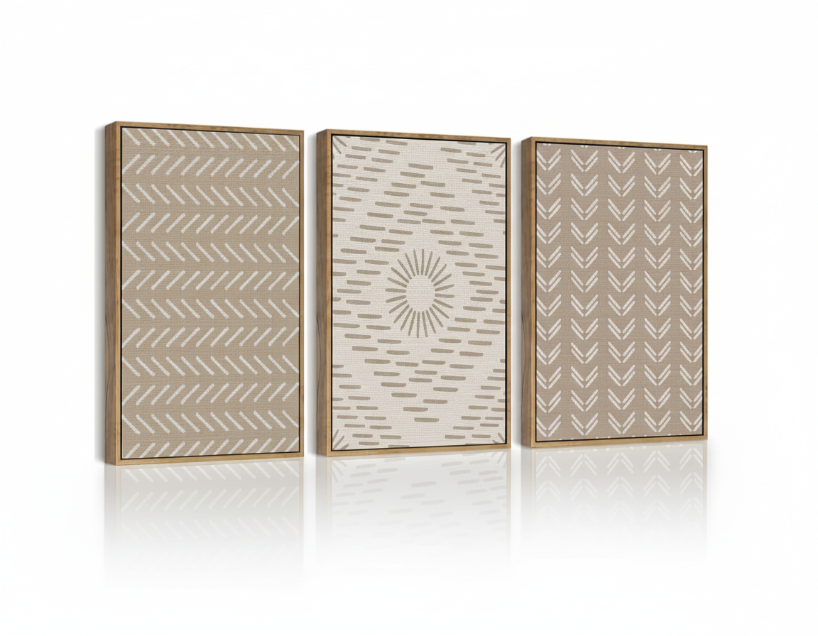 Textured Neutral Pattern Wall Art Set Framed(3-Piece)