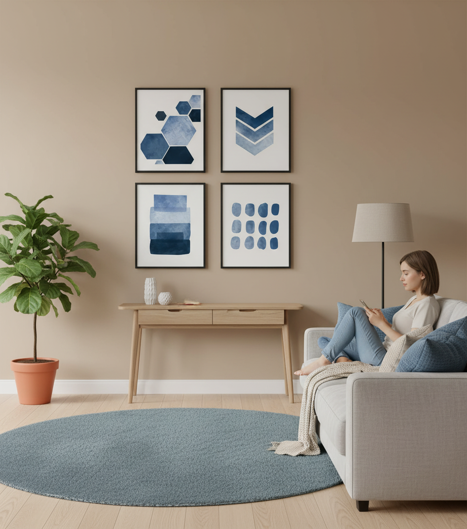 Soft Blue Horizon Set Black Framed Watercolor Wall Art (4-Piece)