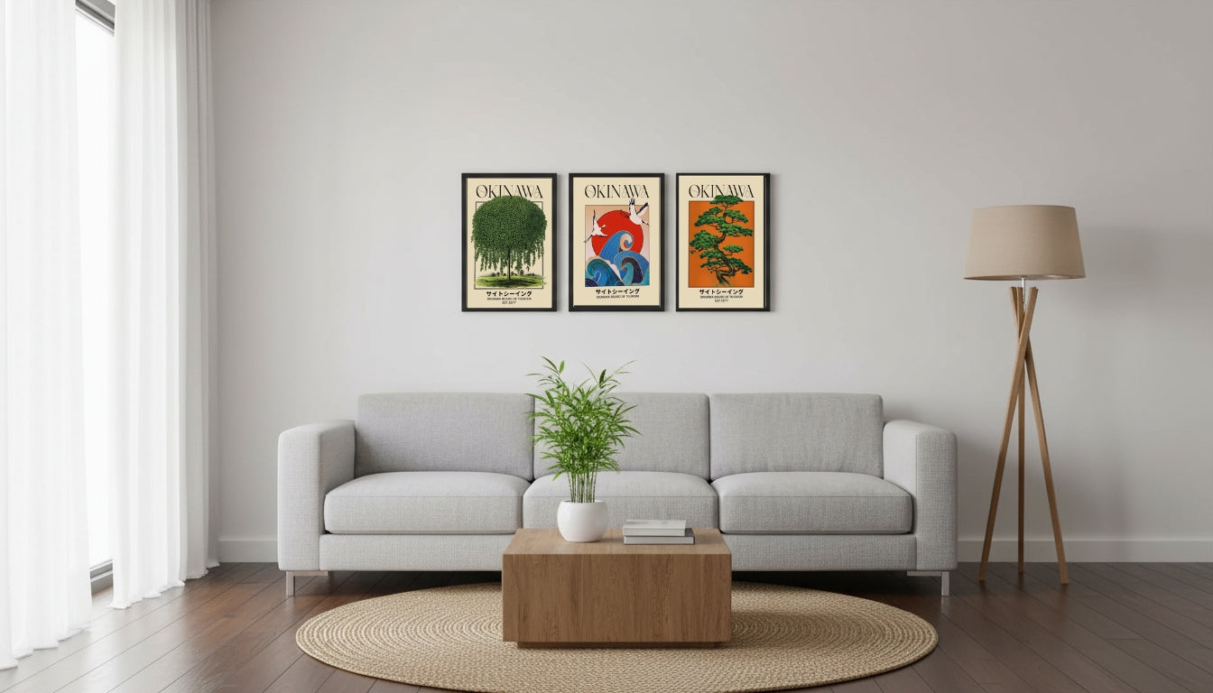 Okinawa Tourism |12"x16" 3-Piece Framed Vintage Japanese Travel Poster Art Set