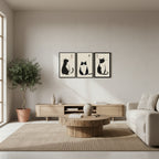 Ink Cats | (12"x16")3-Piece Framed Japanese Sumi-e Cat Art Set