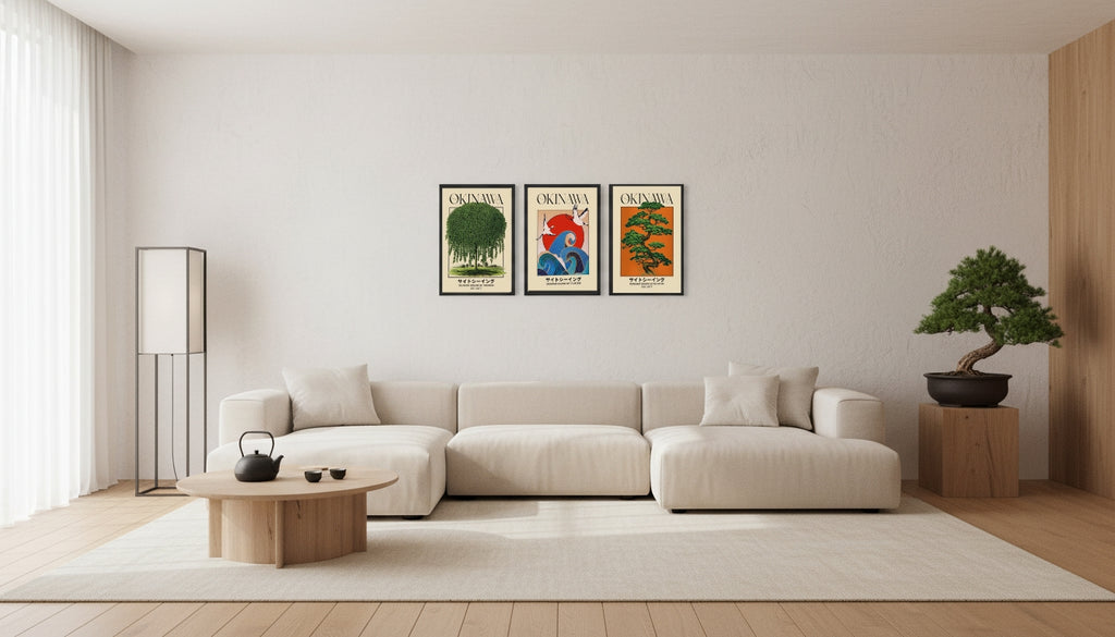 Okinawa Tourism |12"x16" 3-Piece Framed Vintage Japanese Travel Poster Art Set