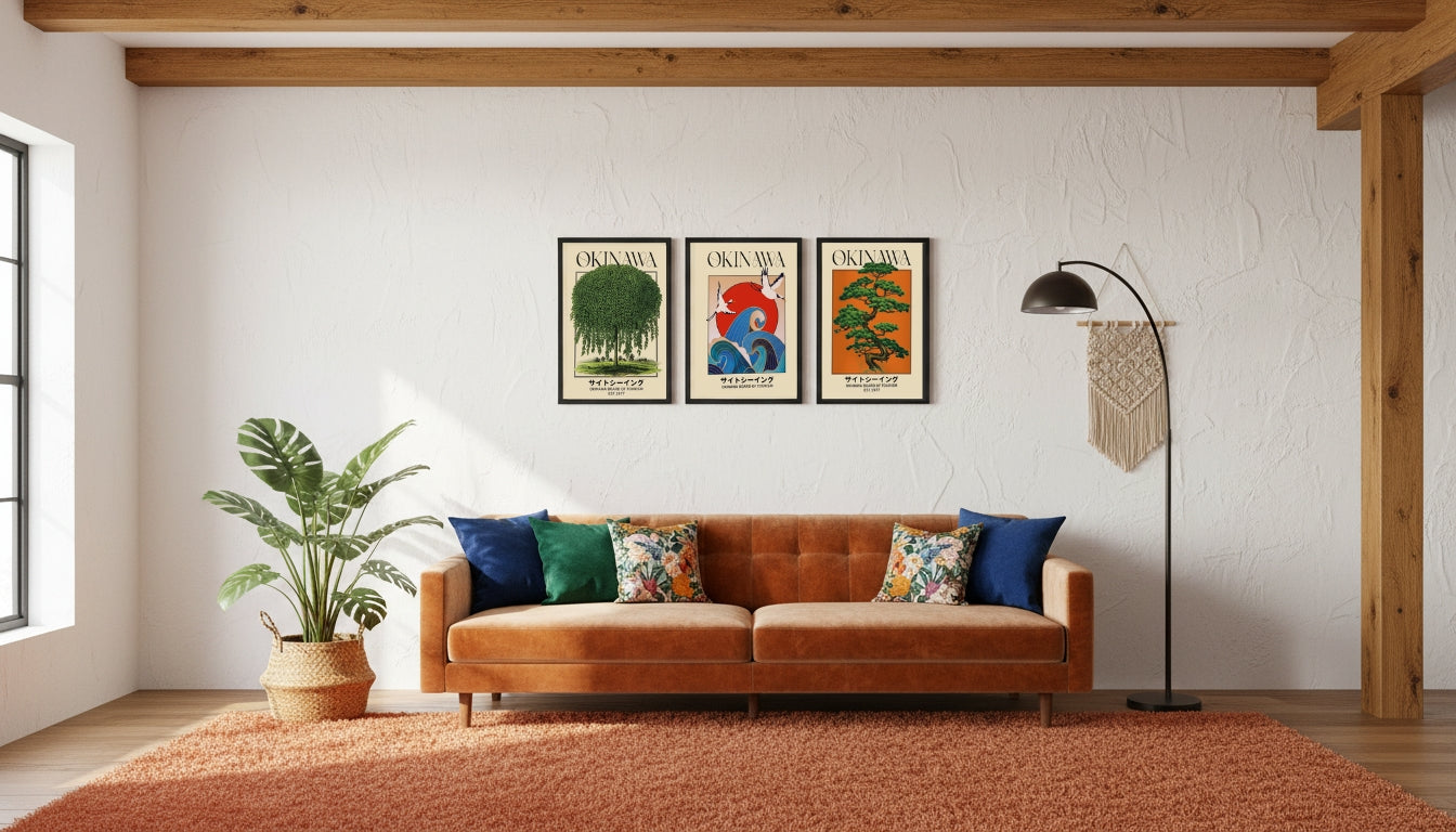 Okinawa Tourism |12"x16" 3-Piece Framed Vintage Japanese Travel Poster Art Set