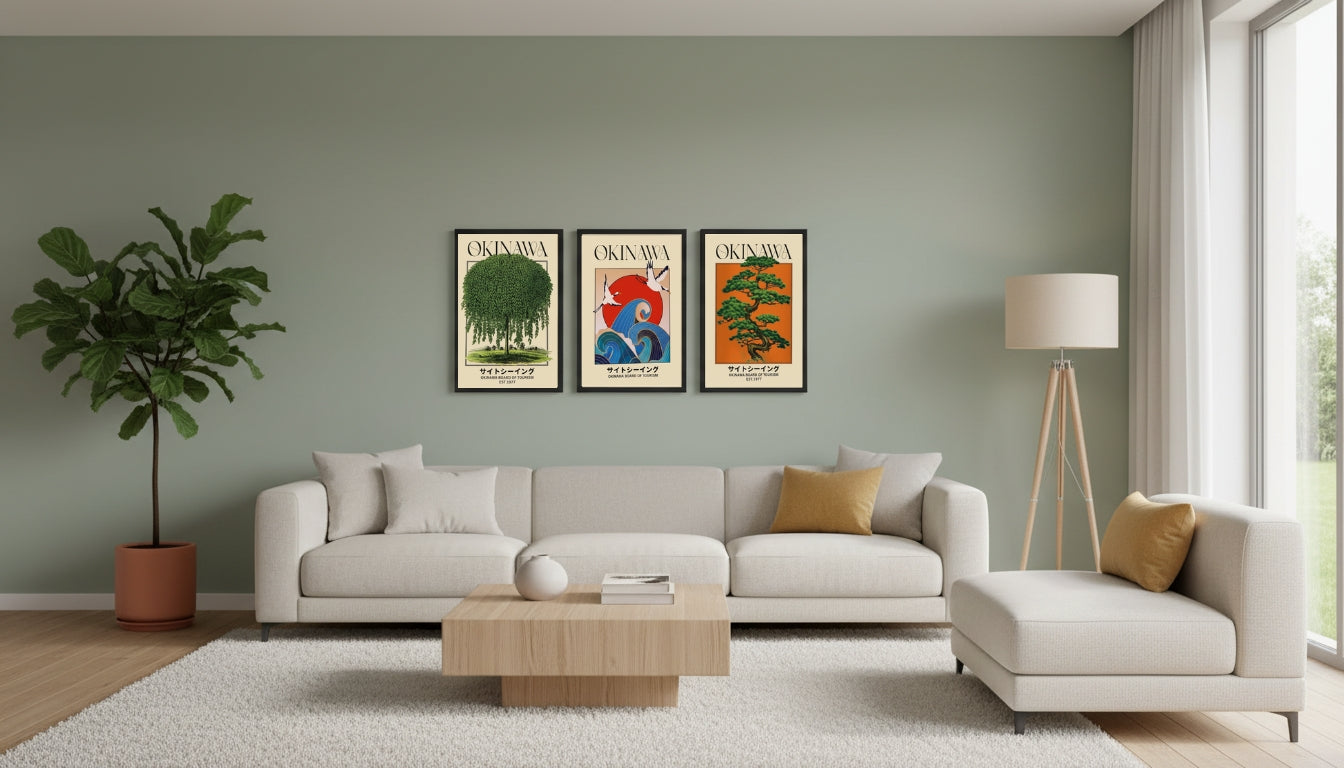 Okinawa Tourism |12"x16" 3-Piece Framed Vintage Japanese Travel Poster Art Set