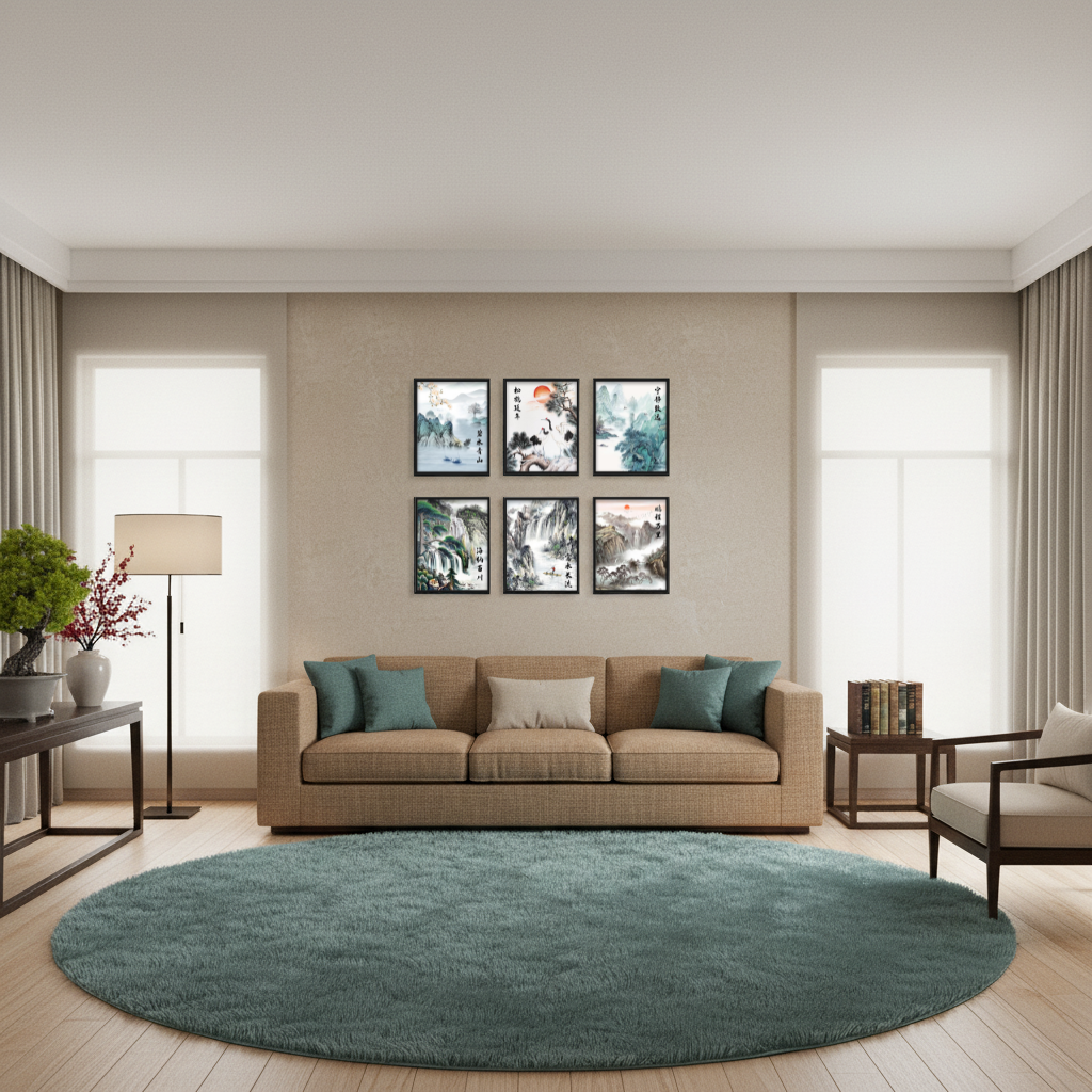 Misty Peaks & Cranes | 8"x10" 6-Piece Framed Chinese Landscape Art Set