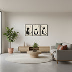 Ink Cats | (12"x16")3-Piece Framed Japanese Sumi-e Cat Art Set