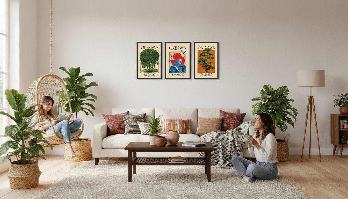 Okinawa Tourism |12"x16" 3-Piece Framed Vintage Japanese Travel Poster Art Set